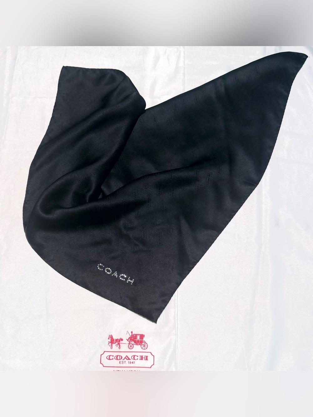 Y2K COACH Rhinestone Signature Silk Scarf